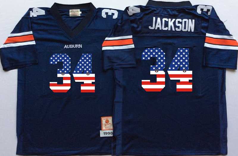 Auburn Tigers #34 Bo Jackson Navy USA Flag College Stitched Jersey